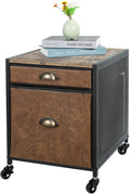 Rustic Brown 2 Drawer Mobile File Cabinet with Wheels E27970