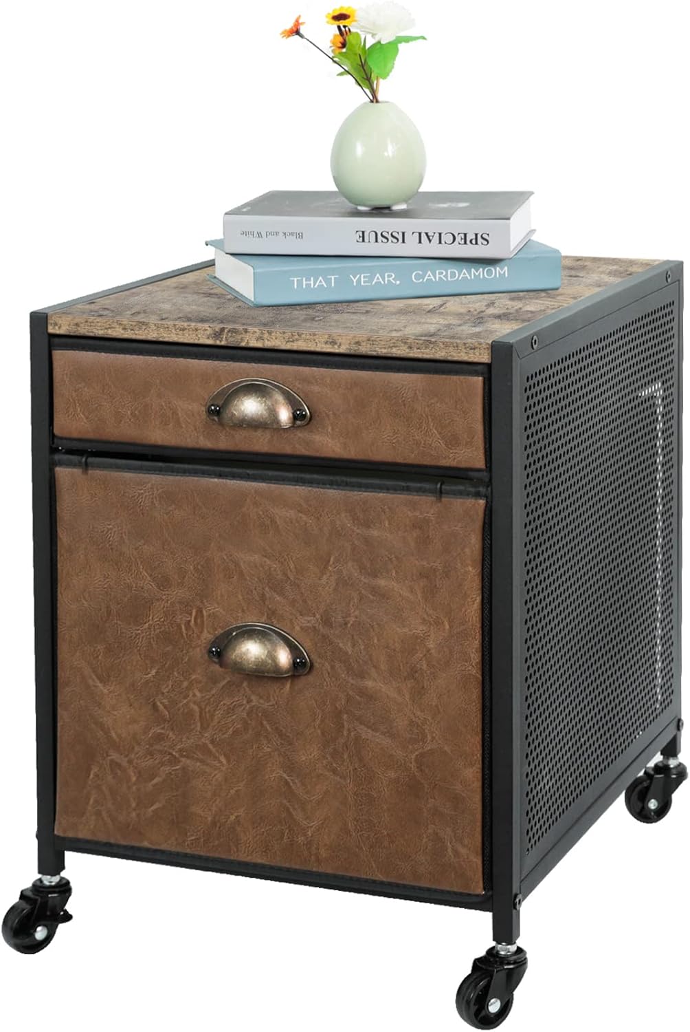 Rustic Brown 2 Drawer Mobile File Cabinet with Wheels E27970