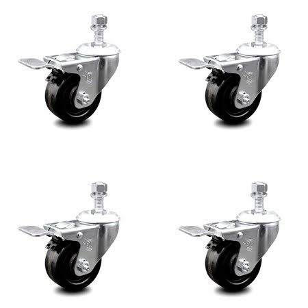 3.5 inch Phenolic Swivel Threaded Stem Caster Set with Total Lock Brake D5898
