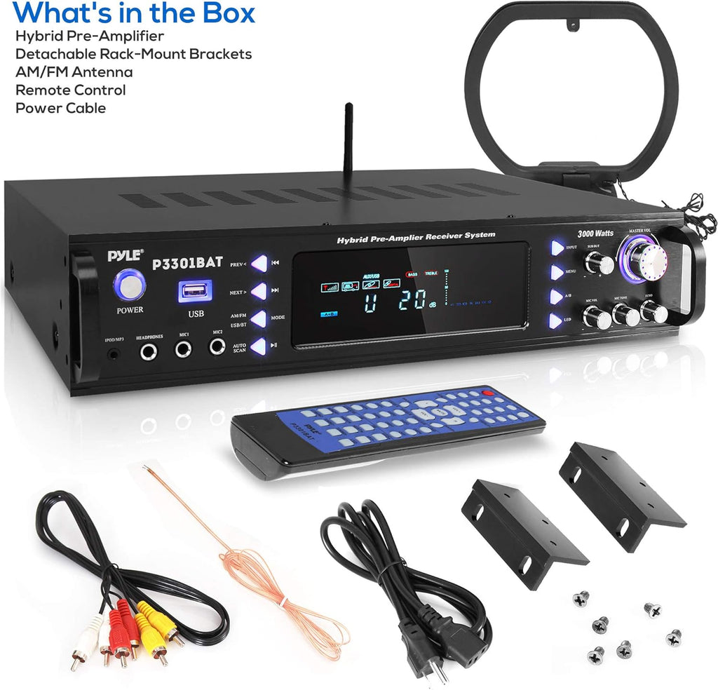 Wireless Bluetooth Stereo Amplifier with AM/FM Radio, MP3/USB, AUX, RCA, Karaoke Mic in, Rack Mount, Remote A53611