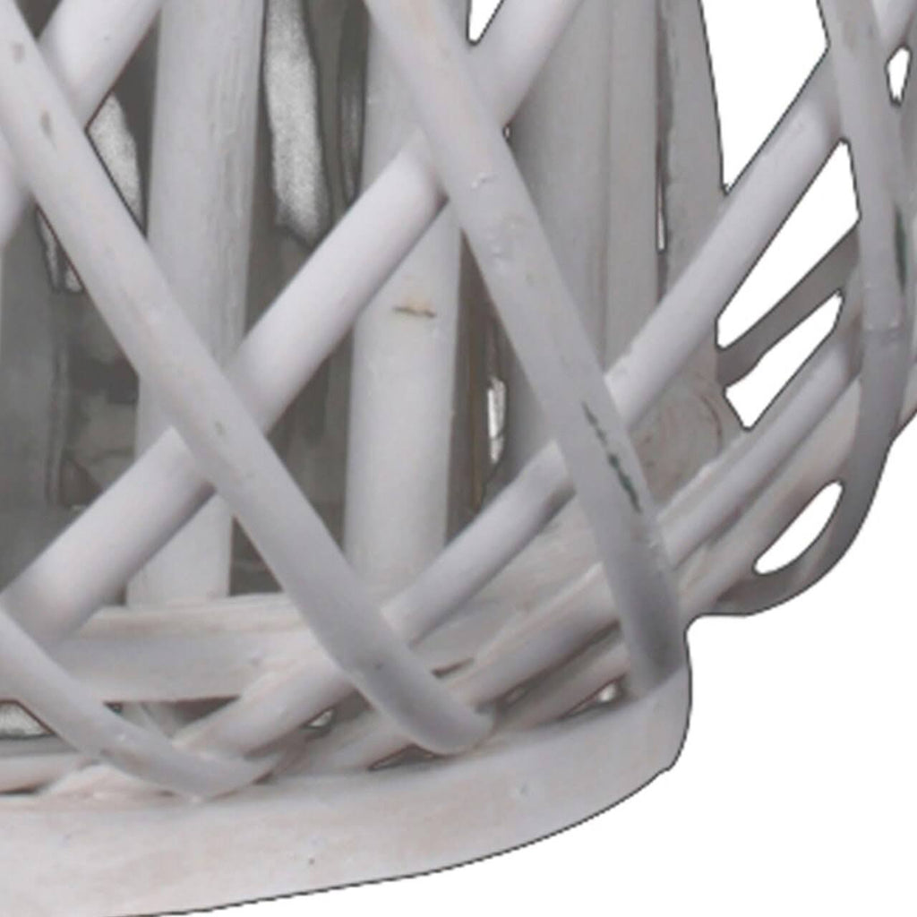 White Medium Round Lantern with Glass Candle Holder P271541