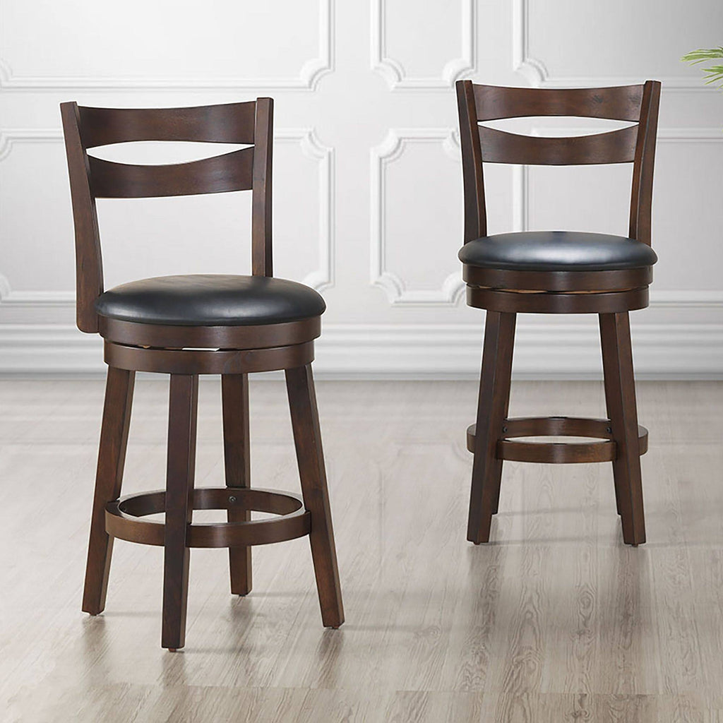 Set of 2 Black and Brown Solid Swivel Counter Stools G142