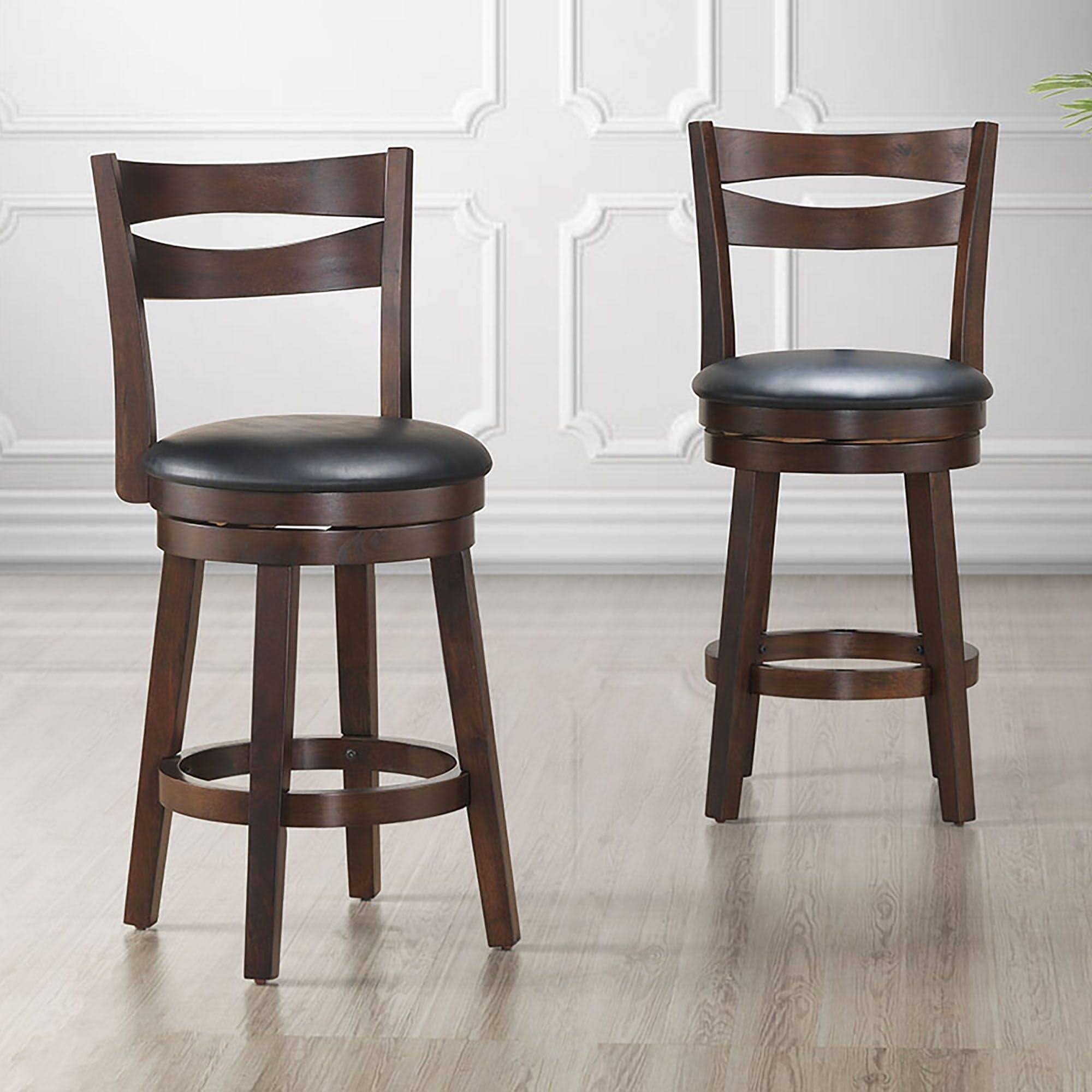 Set of 2 Black and Brown Solid Swivel Counter Stools G142