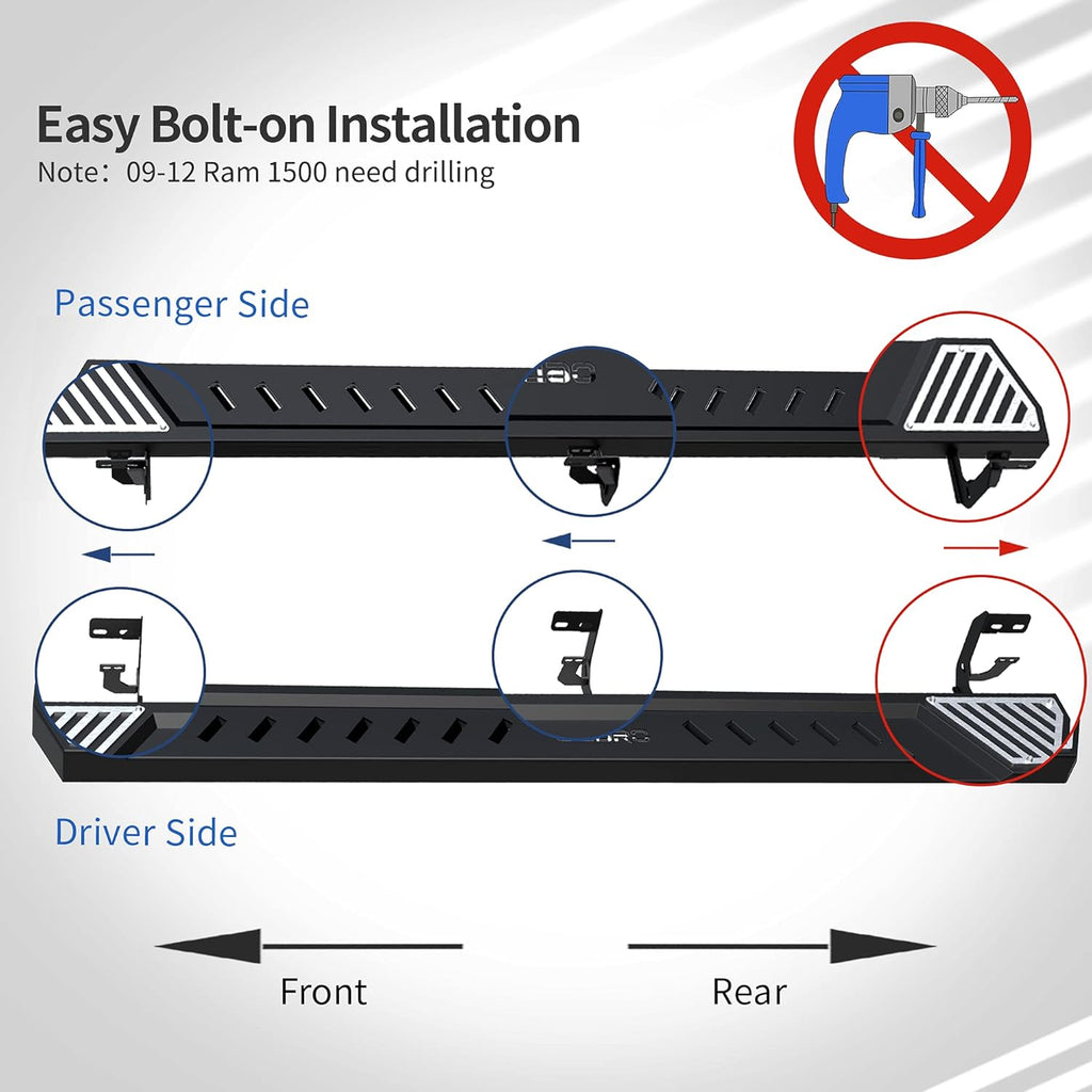 Textured Black Steel Running Boards Side Step Rails X28318