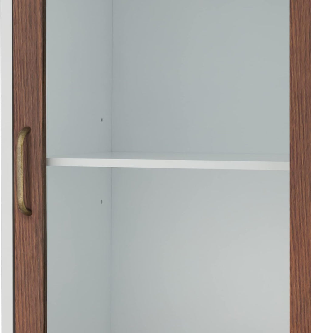 White Natural Wood Bathroom Linen Cabinet L768230