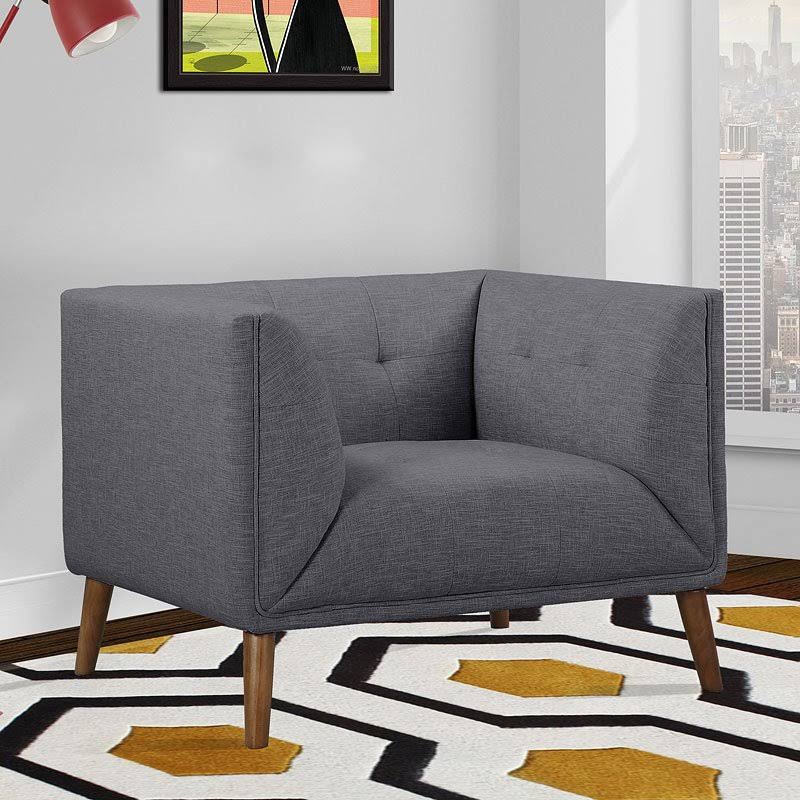 Dark Gray Linen Button-Tufted Chair I2887