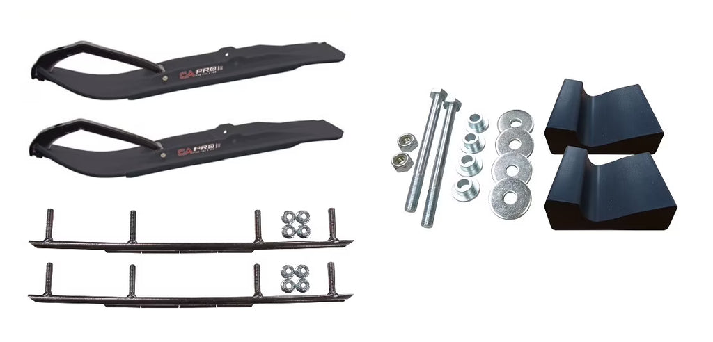 Black XT Snowmobile Skis with 8" Round Bars Complete Kit I683