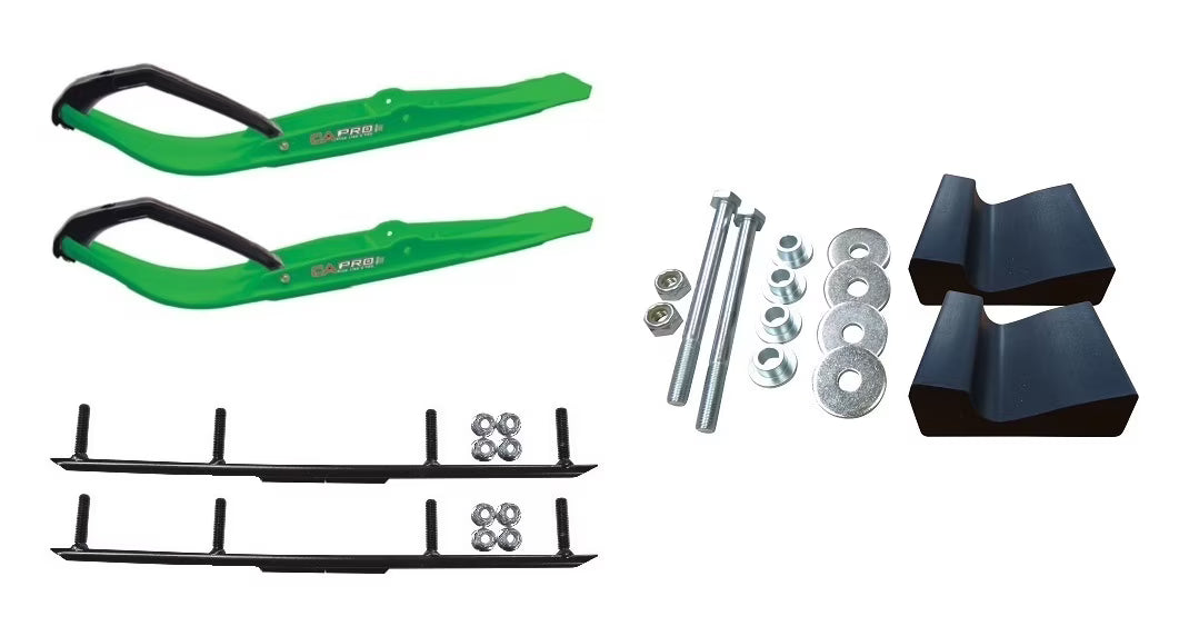 Green Razor Snowmobile Skis with 4" Round Bars Complete Kit Y8216