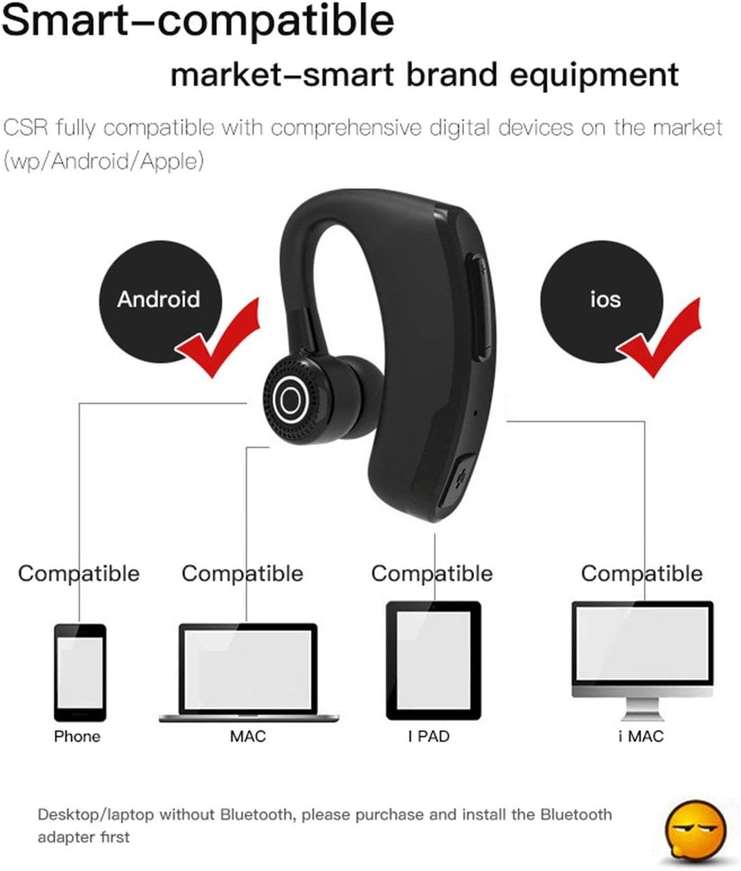 Wireless Bluetooth Headset Earbuds with Mic Noise Cancelling N8544
