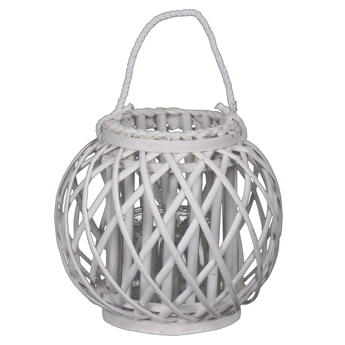 White Medium Round Lantern with Glass Candle Holder P271541