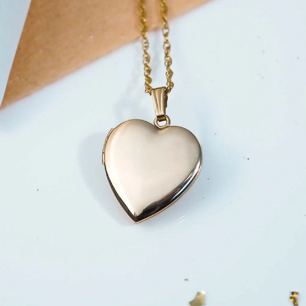 Solid 14K Yellow Gold Heart Locket Necklace Pendant S385
