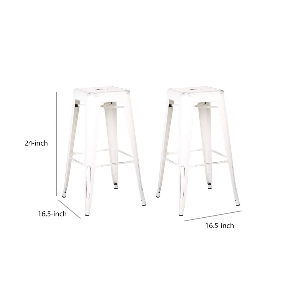 Square Wooden Counter Stool with Metal Legs Distressed White - Set of 2 G992624