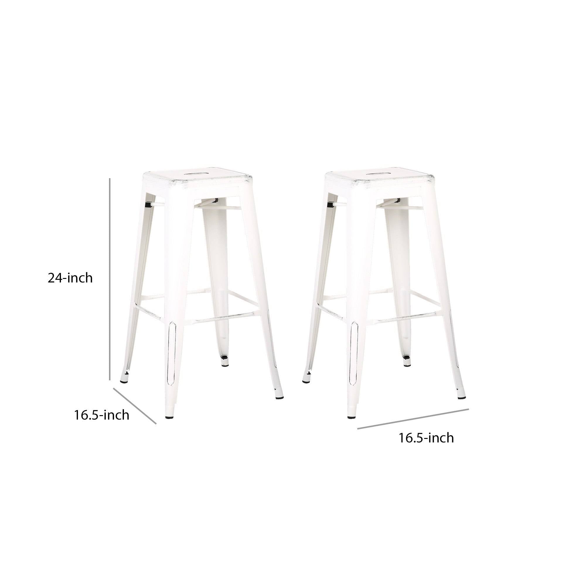 Square Wooden Counter Stool with Metal Legs Distressed White - Set of 2 G992624