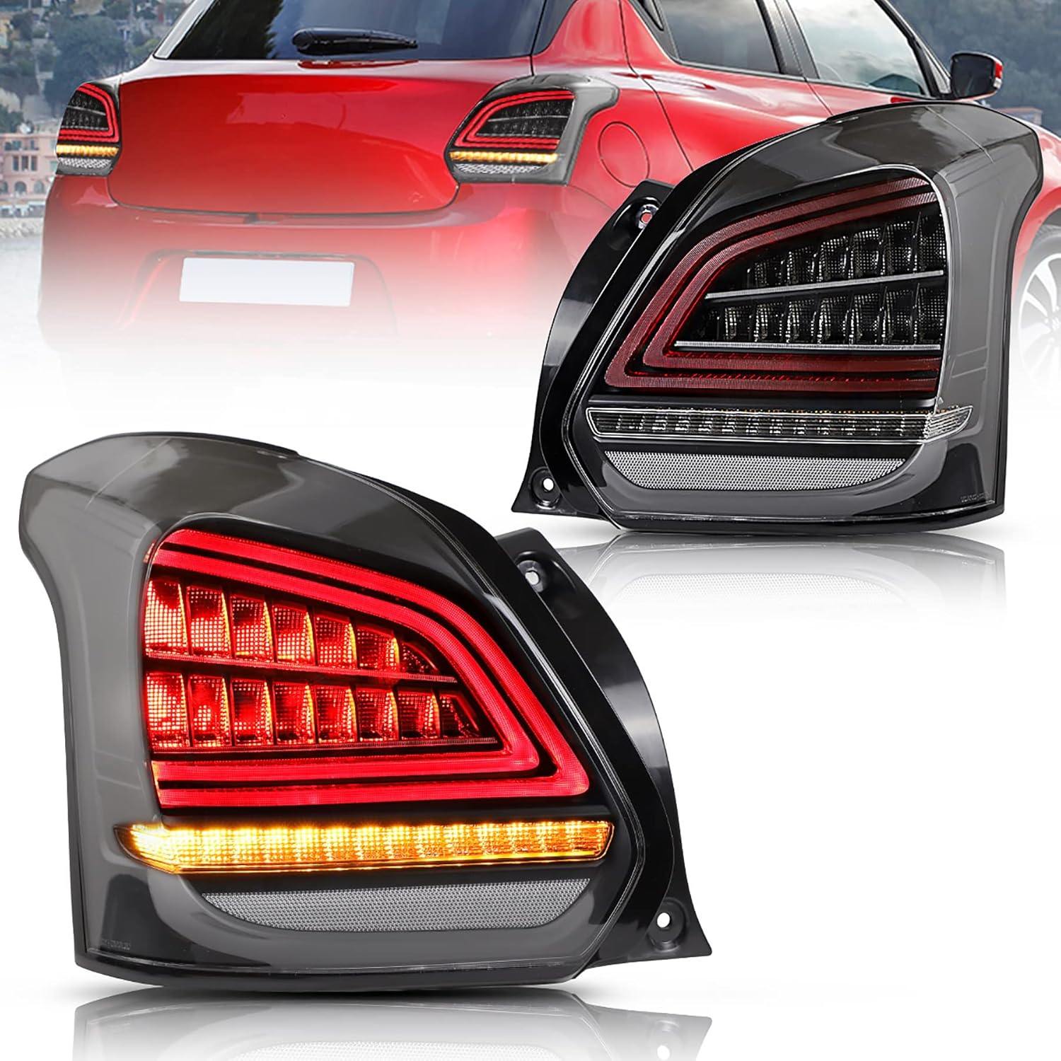 LED Tail Lights for Suzuki Swift 2017-2019, Amber Sequential Turn Signal, Dark Clear F348529