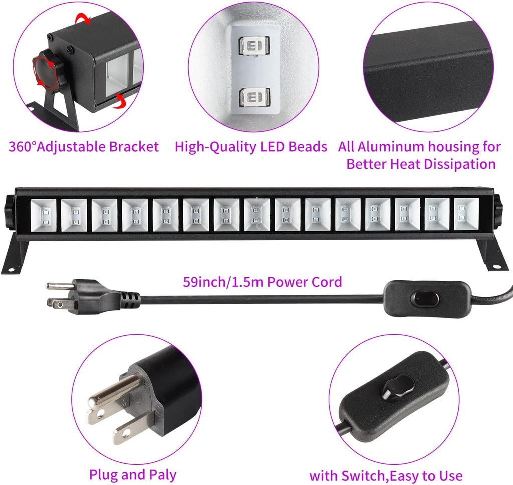 4 Pack 30W Black Light Bar with Switch, Plug and 5ft Cable L34043