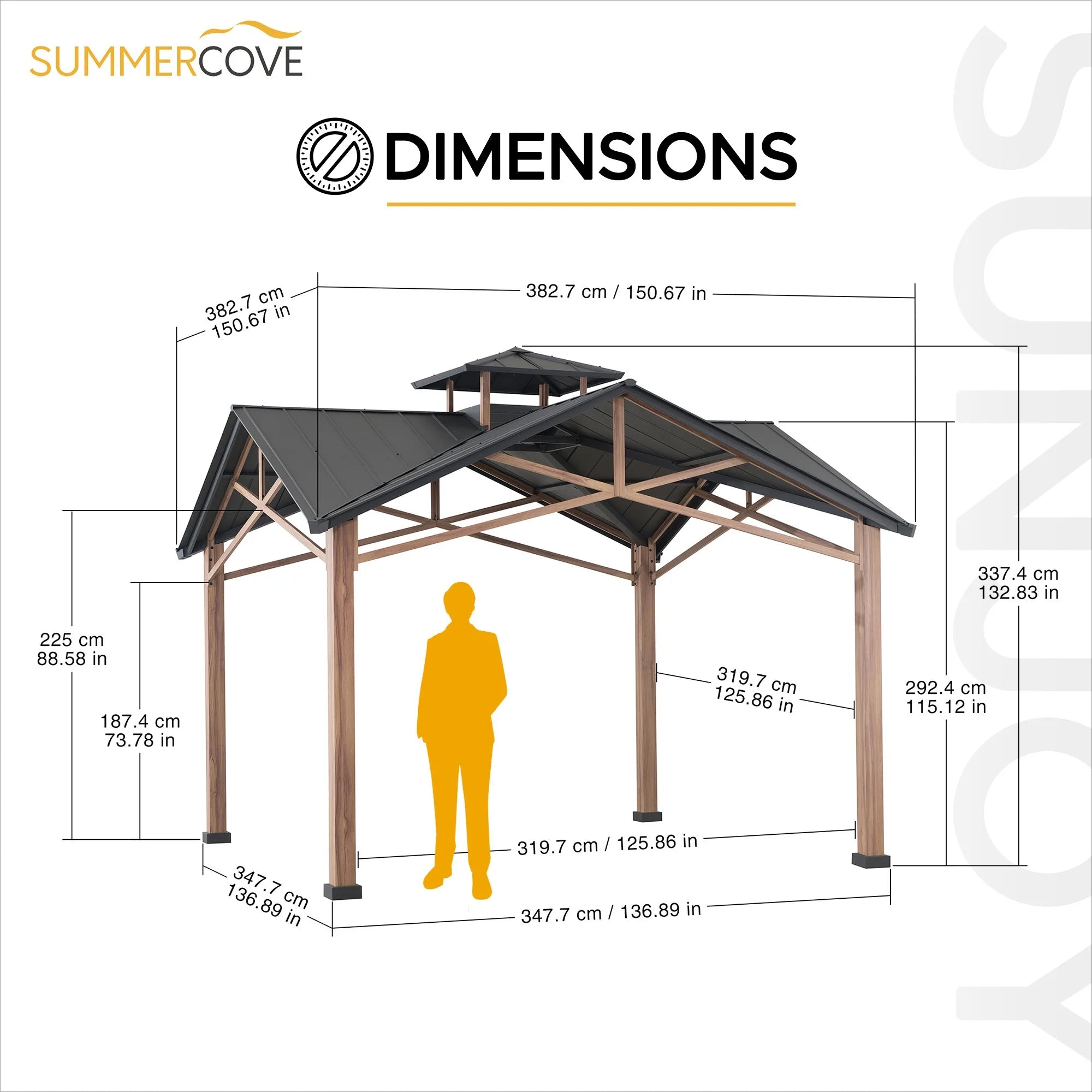 12.5 ft. x 12.5 ft. Cedar Framed Gazebo with Steel Hardtop Roof Z31985