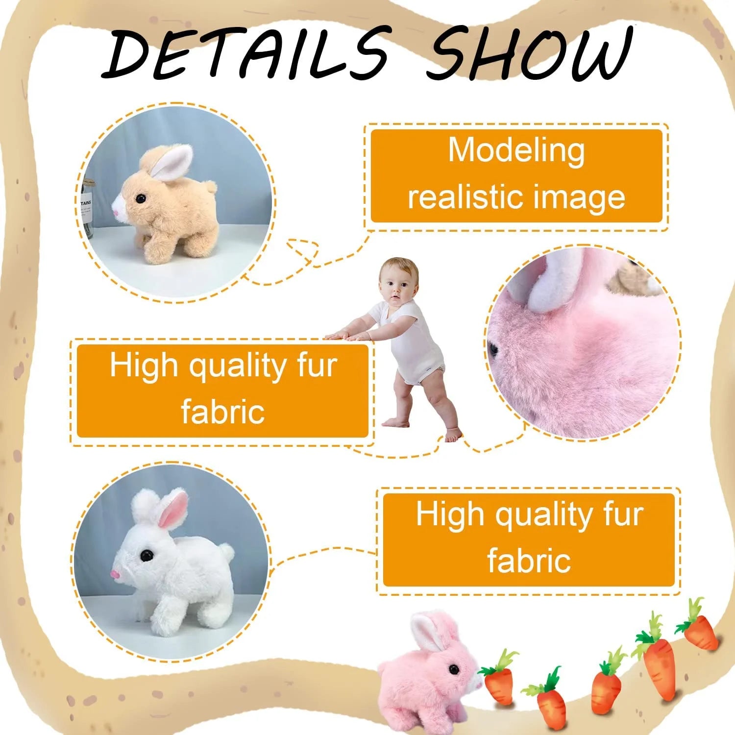 Easter Plush Stuffed Bunny Toy Walking Rabbit Educational Toys for Kids D228