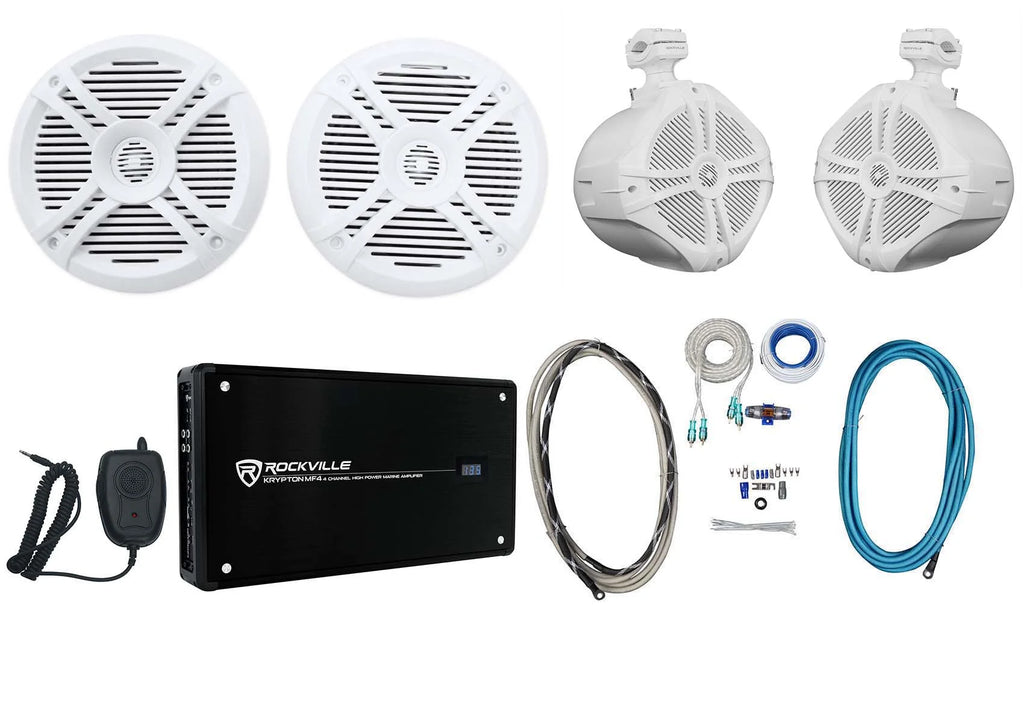 6.5" Marine Boat Speakers with 8" Wakeboards and Amp Wire Kit J803