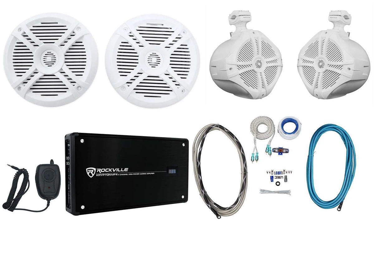 6.5" Marine Boat Speakers with 8" Wakeboards and Amp Wire Kit J803