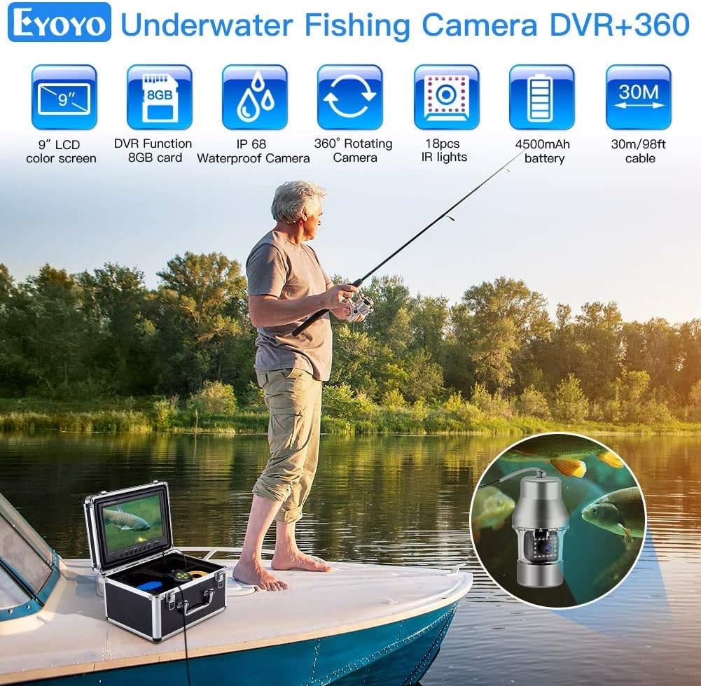 9 inch Color Screen Underwater Fishing Camera with 30M Cable J1510