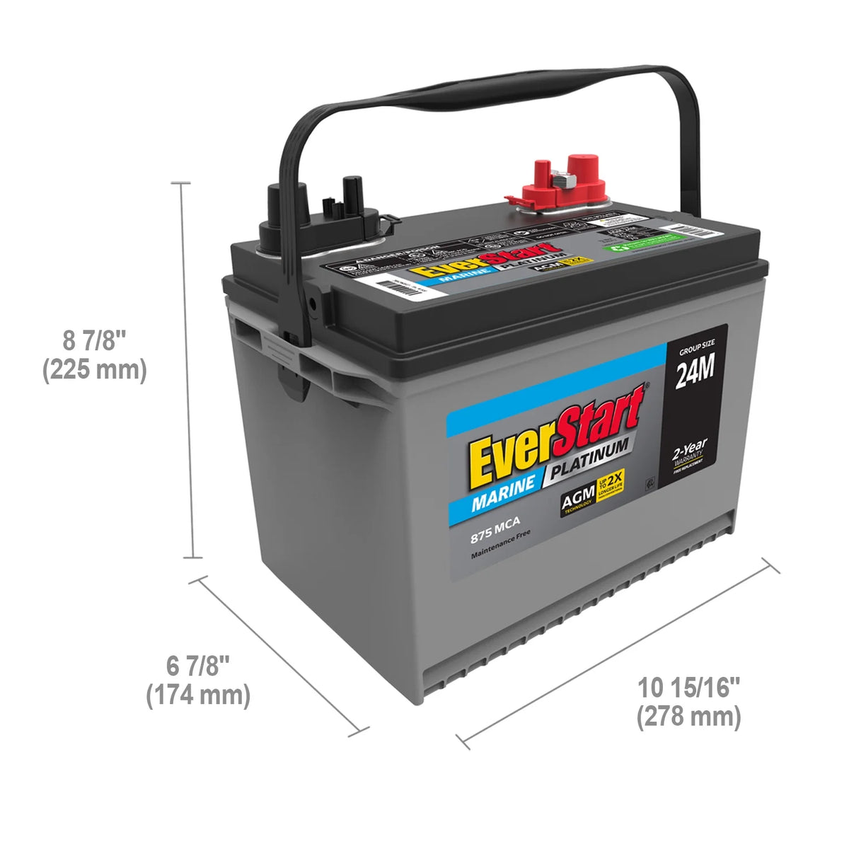 AGM Marine and RV Deep Cycle Battery Group Size 24M, 12 Volt 875 MCA M8496