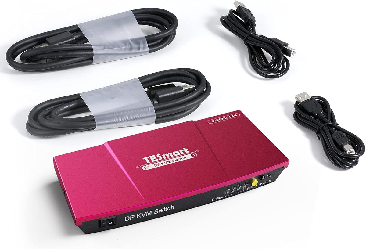 2 Port DisplayPort 4K@60Hz KVM Switcher with 2 Pcs 5ft Cables Y48046