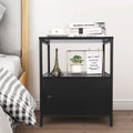 White Industrial Nightstand with Storage Cabinet and Open Shelves L798251