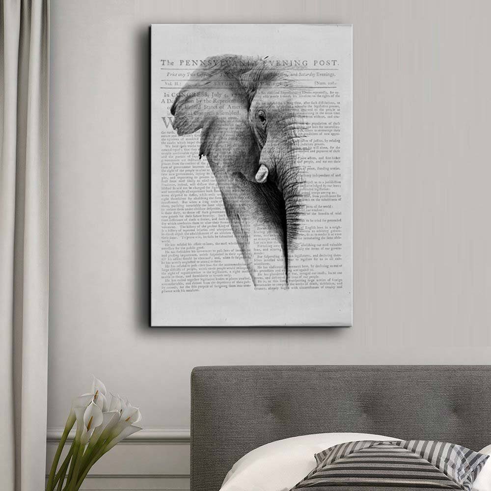 Canvas Wall Art Print of Elephant on Newspaper Background F186