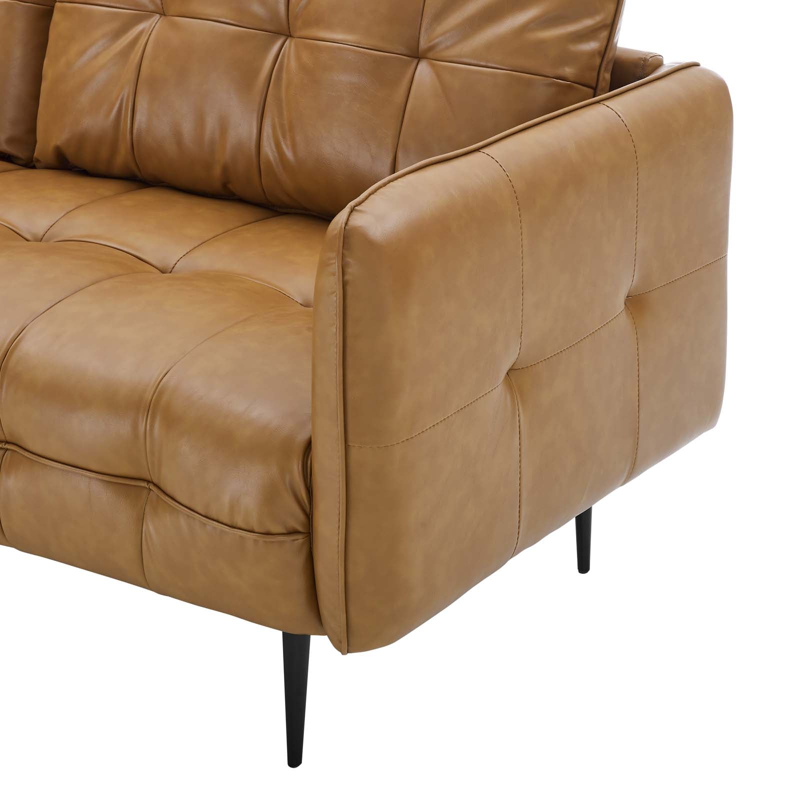 Tan Faux Leather Tufted Sofa J91764