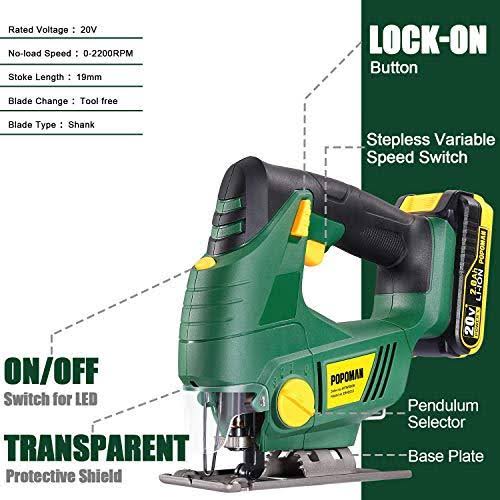 Cordless Jigsaw with LED Light, 2,000mAh Battery C758742