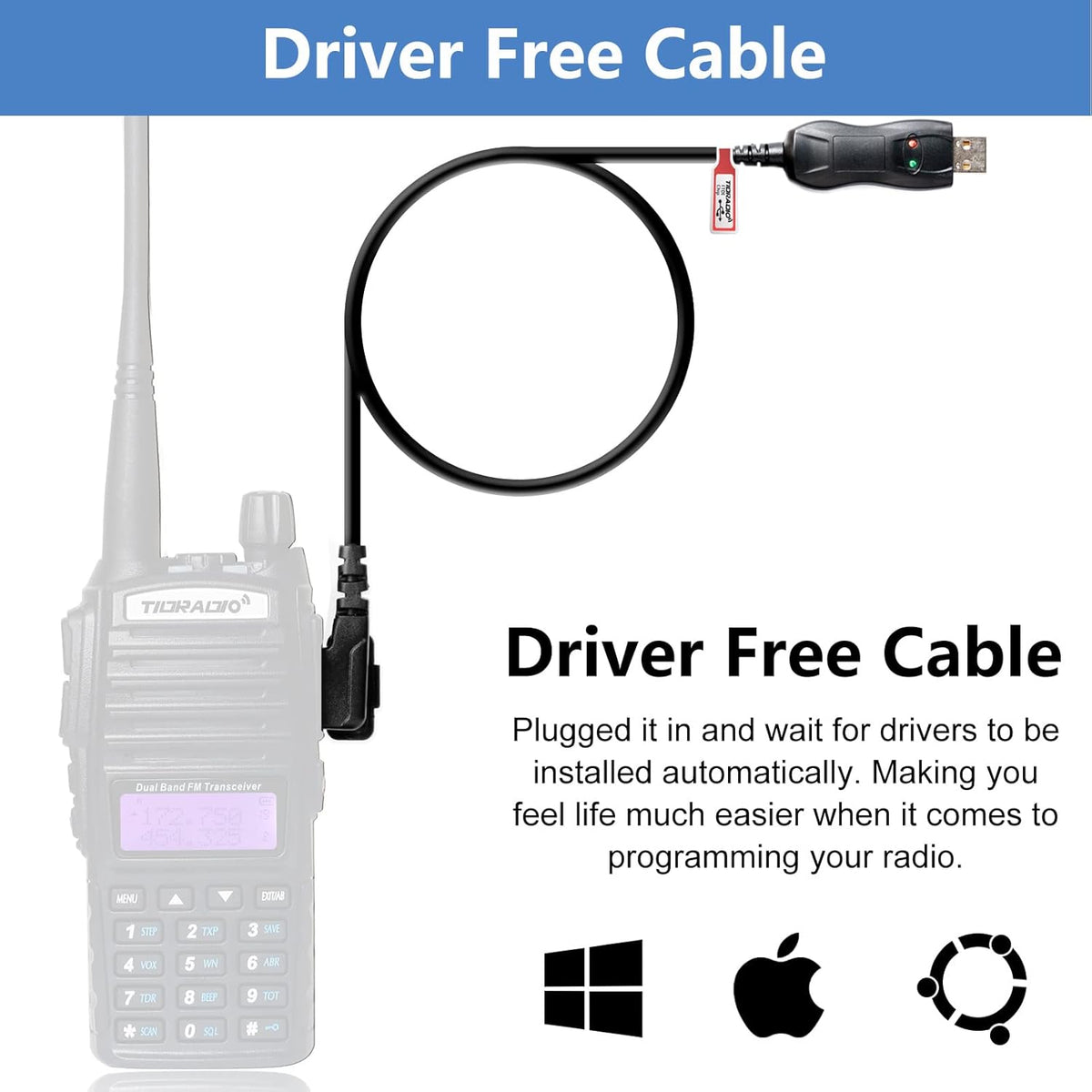 2PCS Dual Band Ham Radio Handheld with Programming Cable and Long Antenna C228864