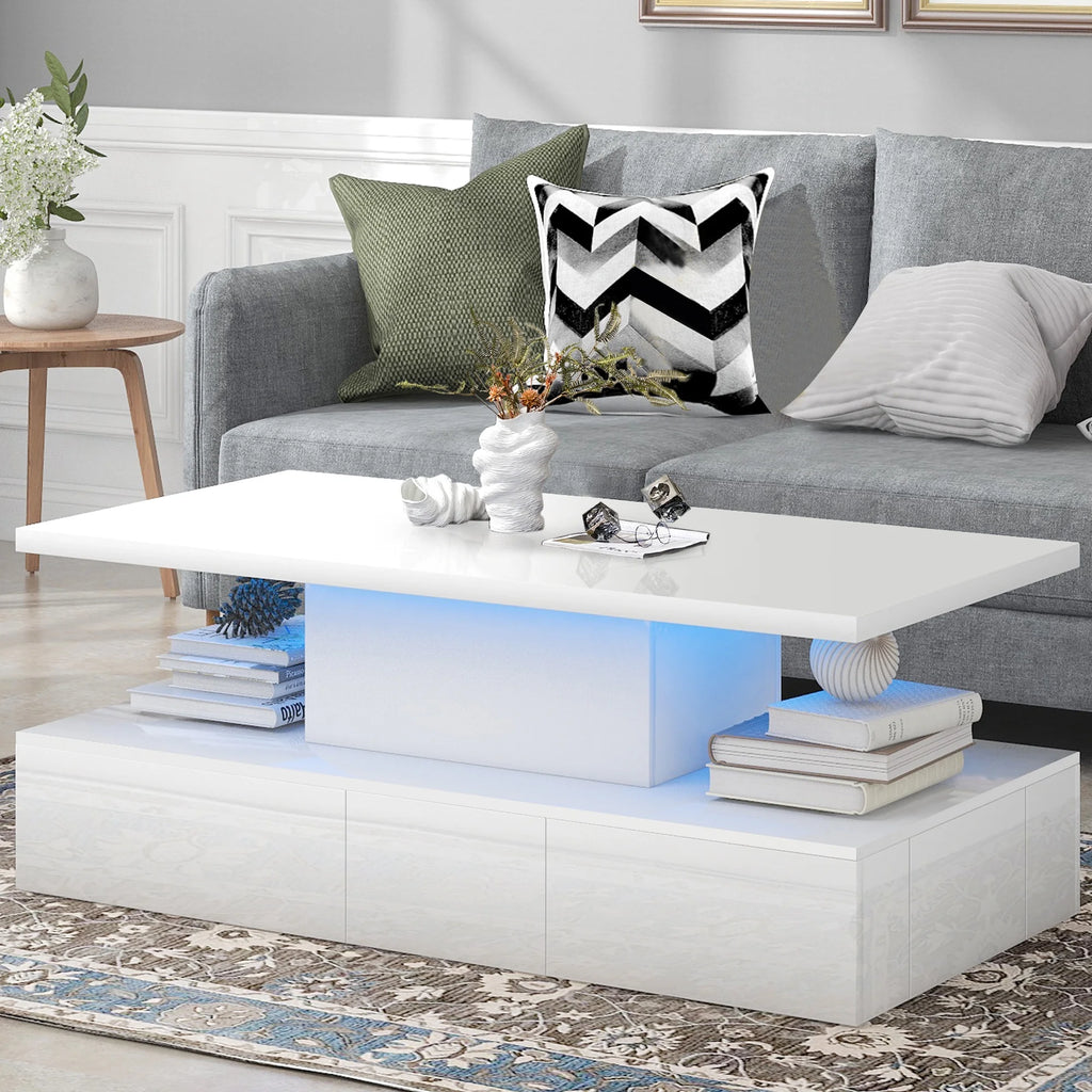 White LED Coffee Table with 4 Drawers C2656