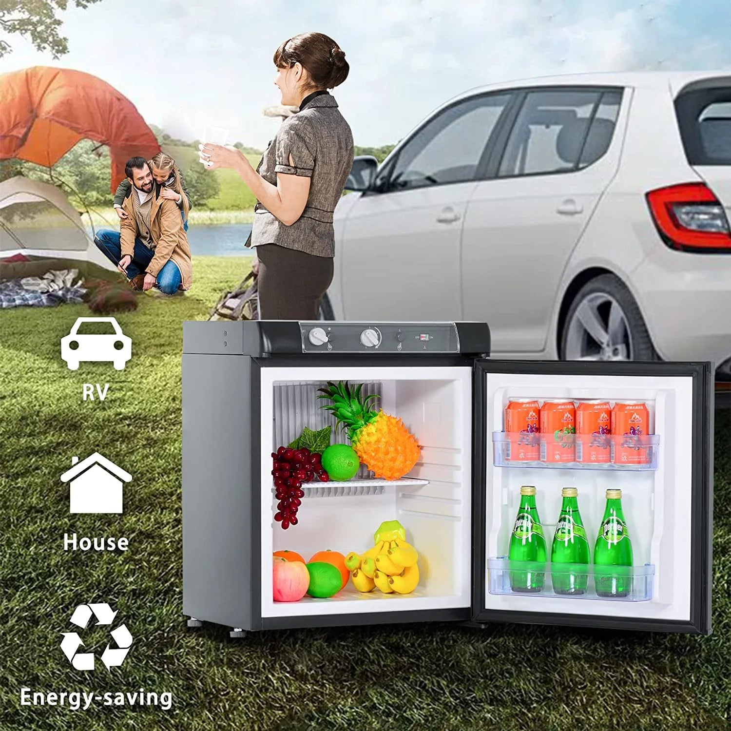 3 Way Propane RV Refrigerator 1.4 Cu.ft, Compact 12 V/110V/Gas LPG Fridge X48488