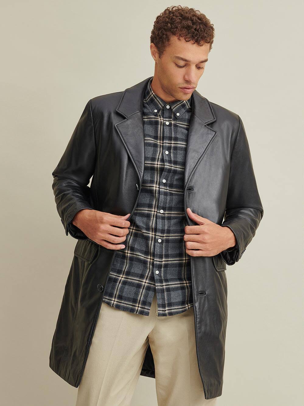 Black Leather Topper Coat B194