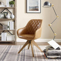 Camel Faux Leather Swivel Accent Arm Chair with Wood Legs M72393