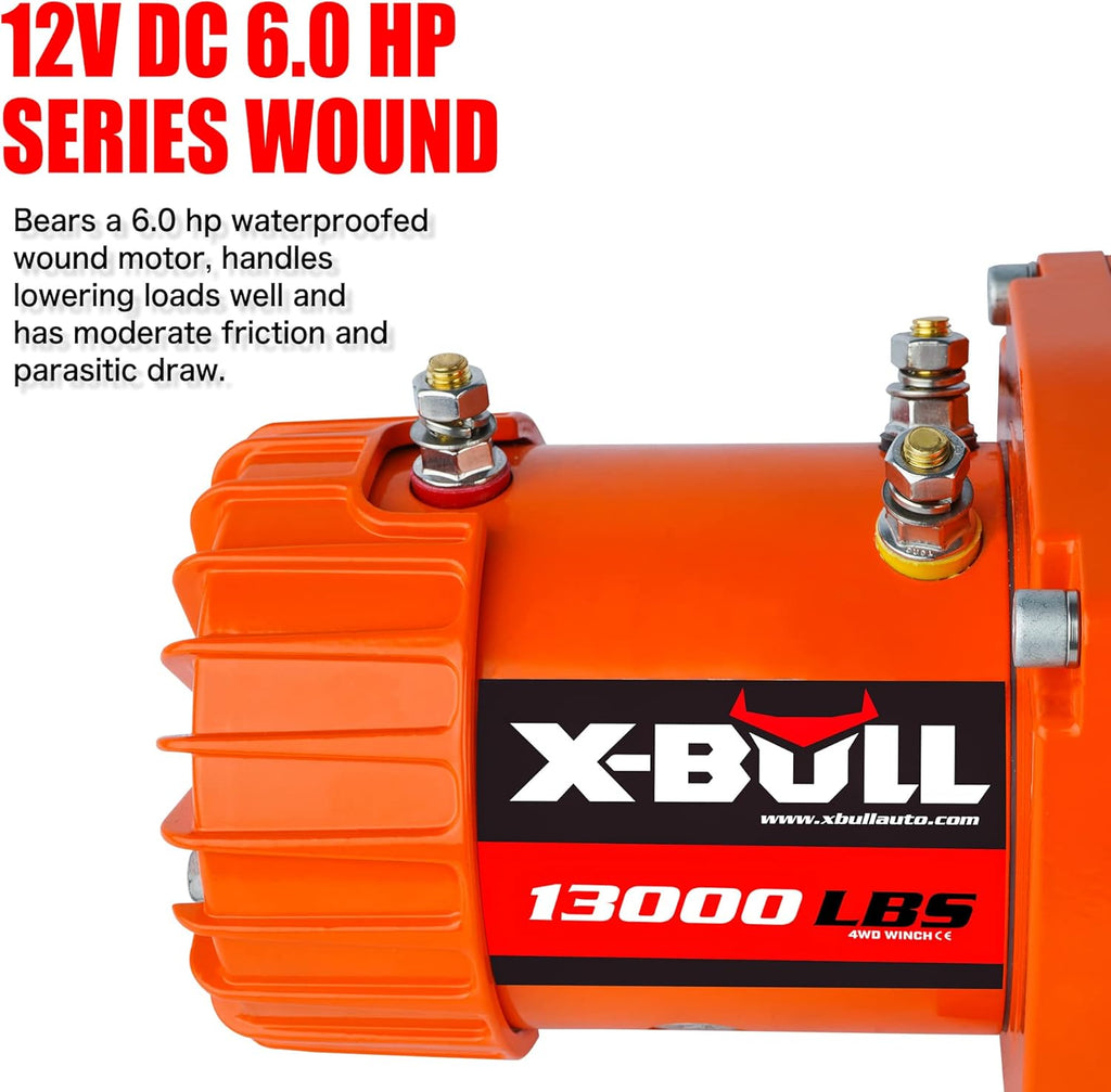 Orange 13000 lb 12V Electric Winch Kit with Wireless Remote and Hawse Fairlead I305258