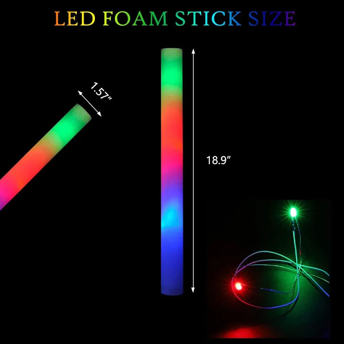100 PCS Multicolored LED Foam Glow Sticks O41071