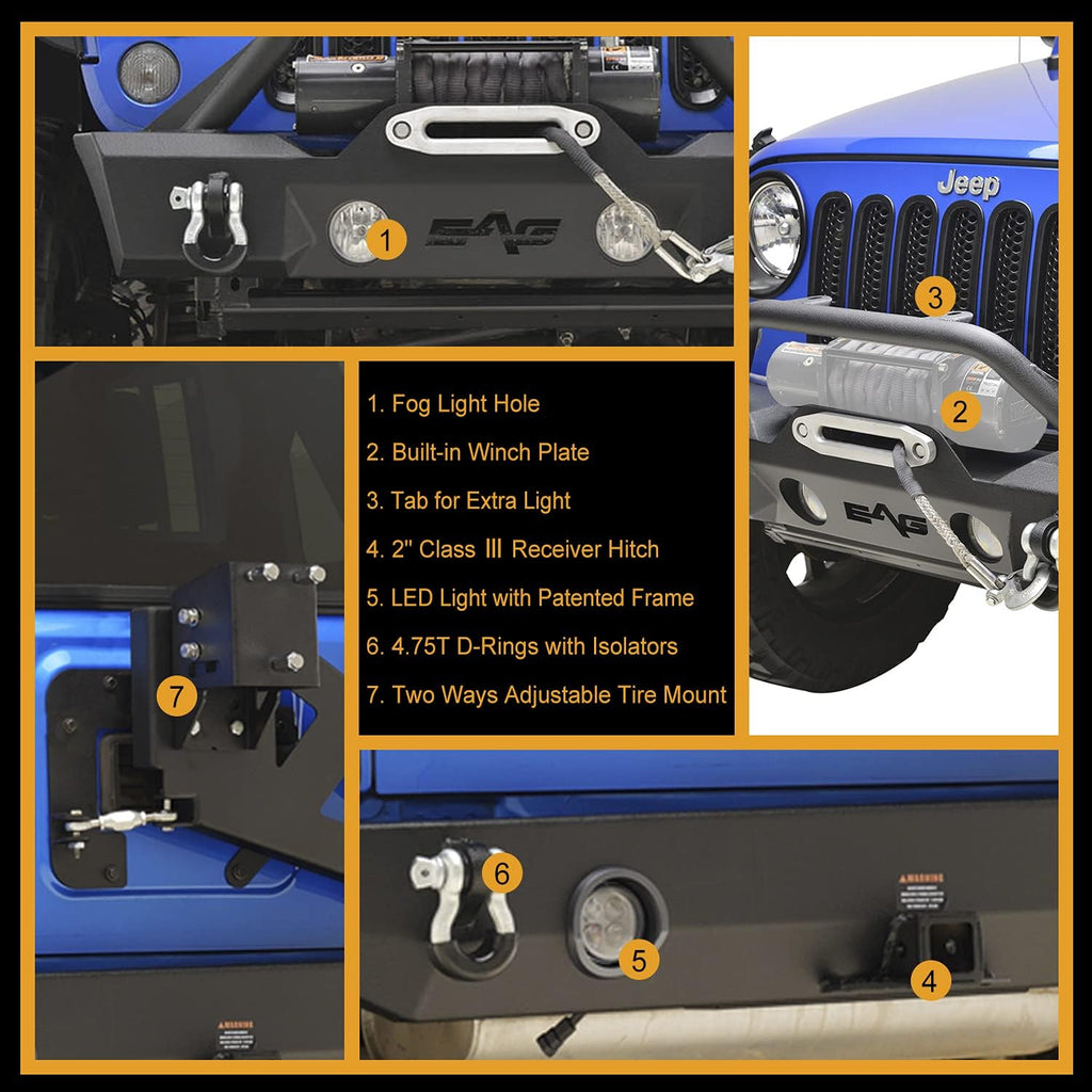 Stubby Front Bumper and Rear Bumper with Tire Carrier Combo K552