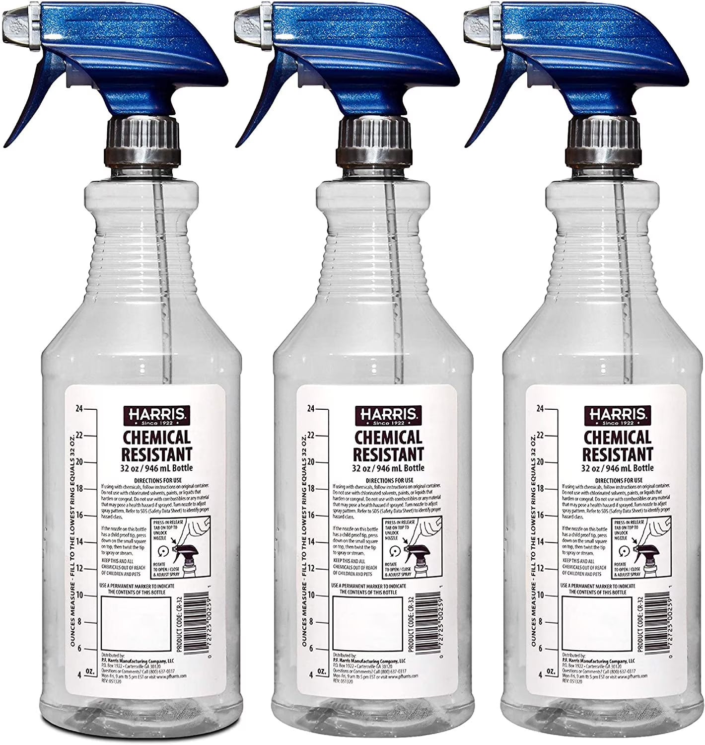 32oz 3-Pack Chemically Resistant Spray Bottles G77012