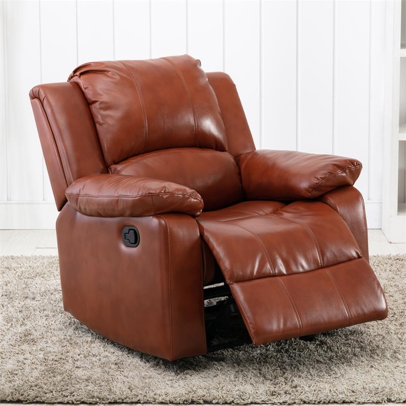 Caramel Faux Leather Glider Rocker Recliner T92316