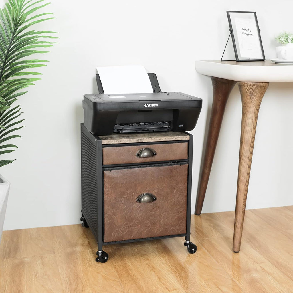 Rustic Brown 2 Drawer Mobile File Cabinet with Wheels E27970
