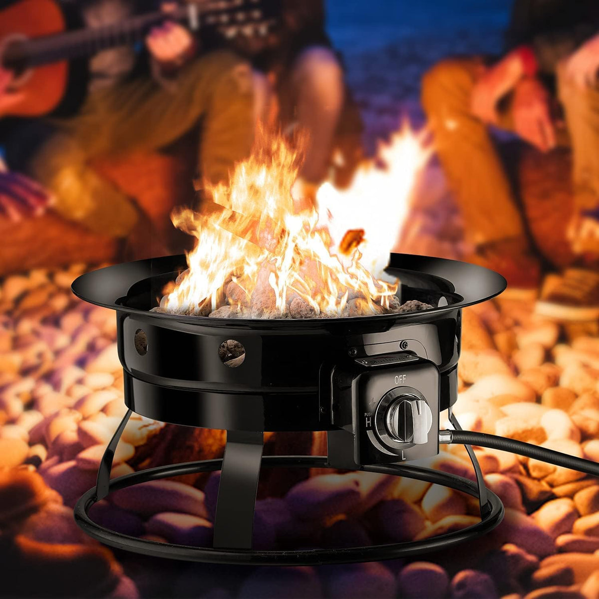 20.47-Inch Diameter Propane Gas Fire Pit with Carry Kit & Lava Rocks U523