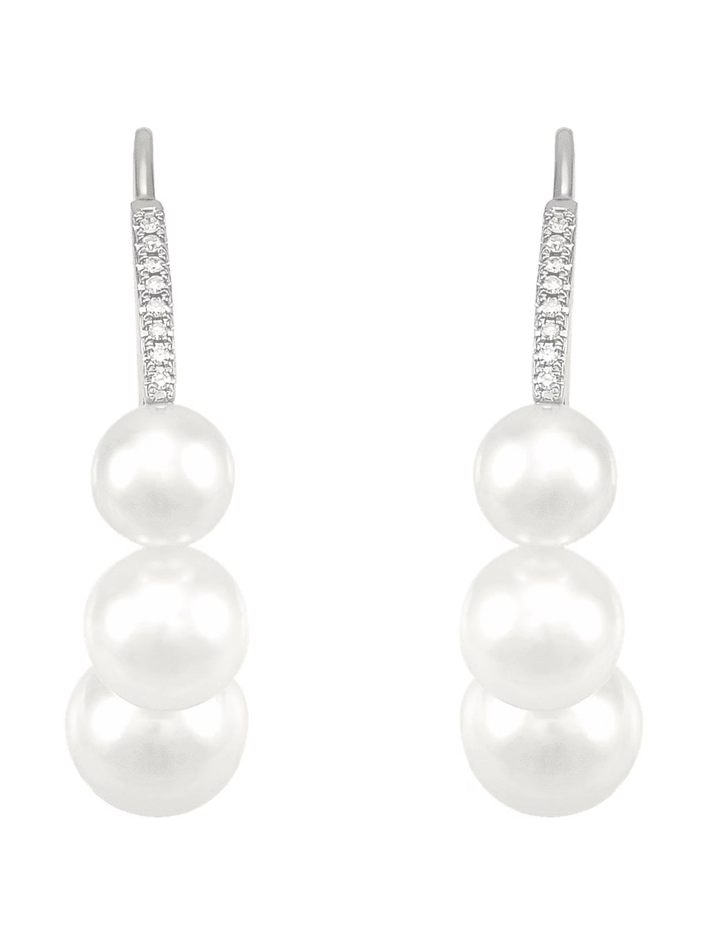 White Freshwater Pearl J-Hoop Drop Earrings with Diamonds in 14kt White Gold W828100
