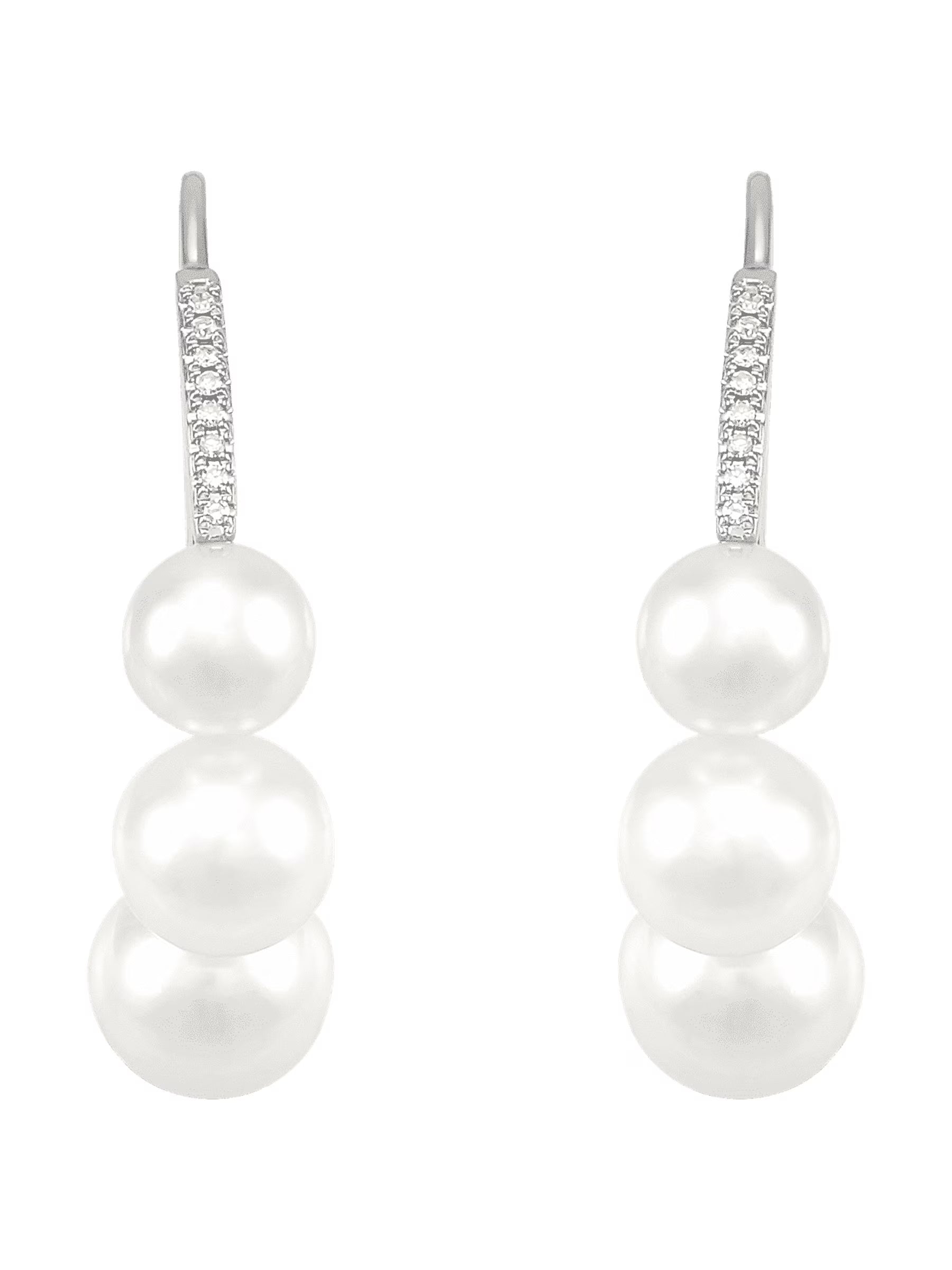 White Freshwater Pearl J-Hoop Drop Earrings with Diamonds in 14kt White Gold W828100