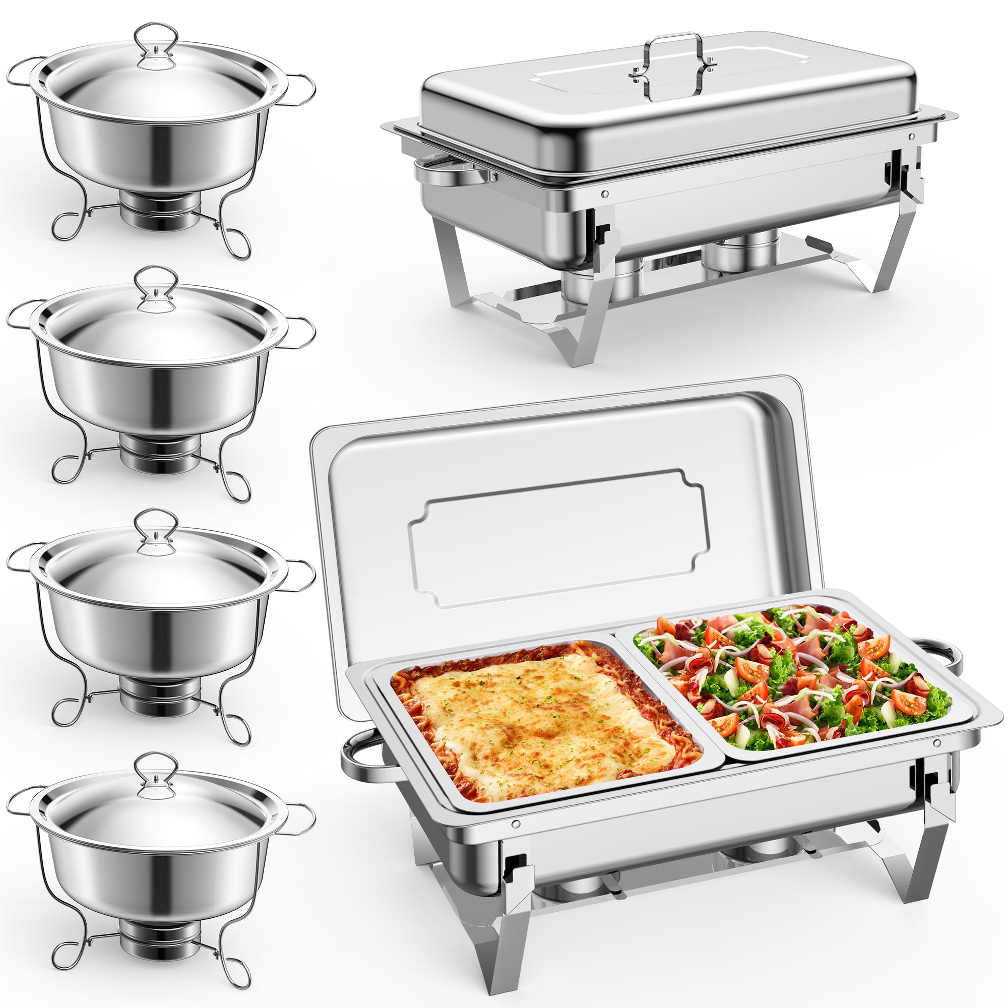 6 Packs Stainless Steel Chafing Dishes Buffet Set with Lids I9297