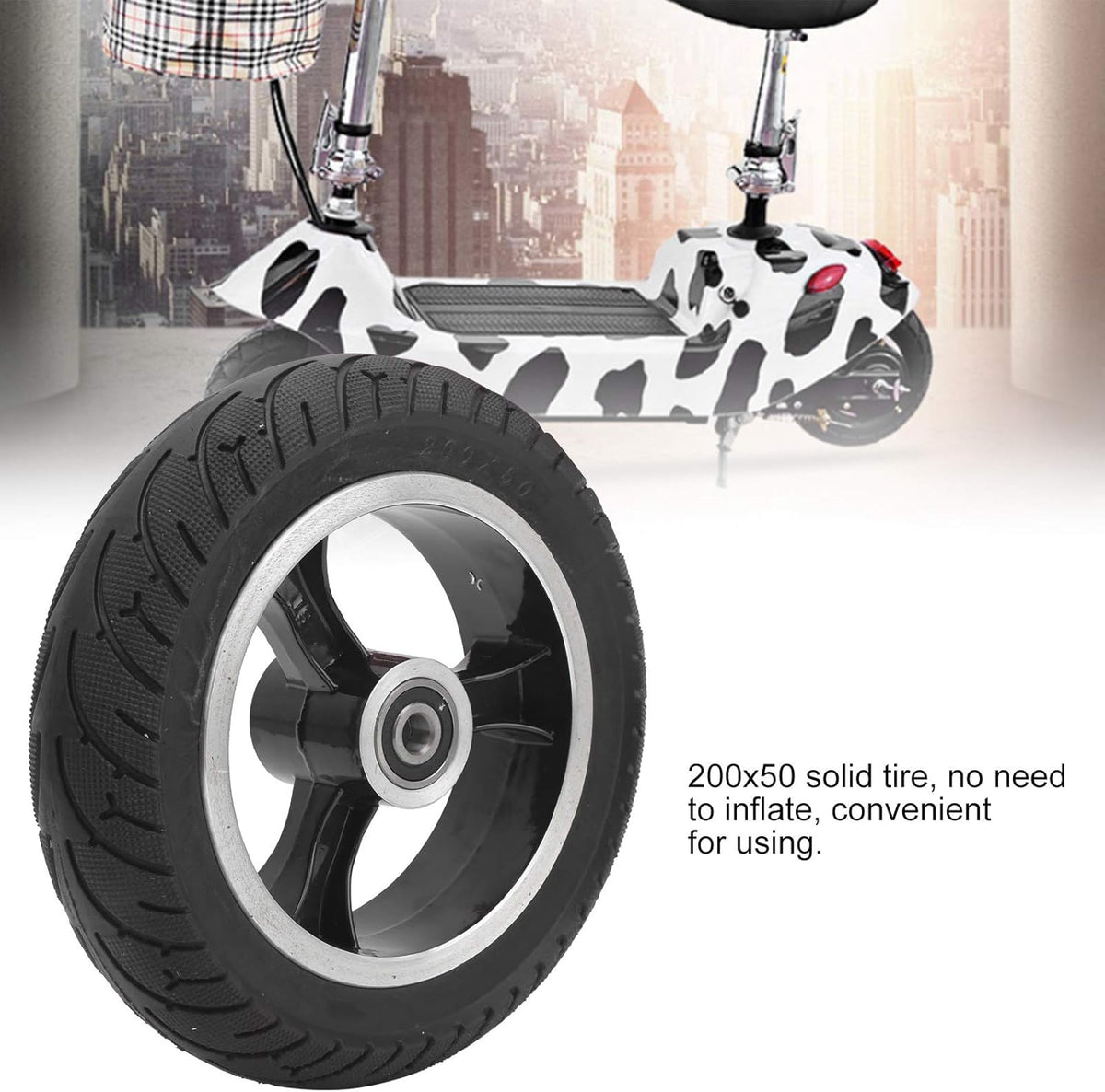 8in Front Solid Non-Pneumatic Tire with Hub, Pack of 2 R940037