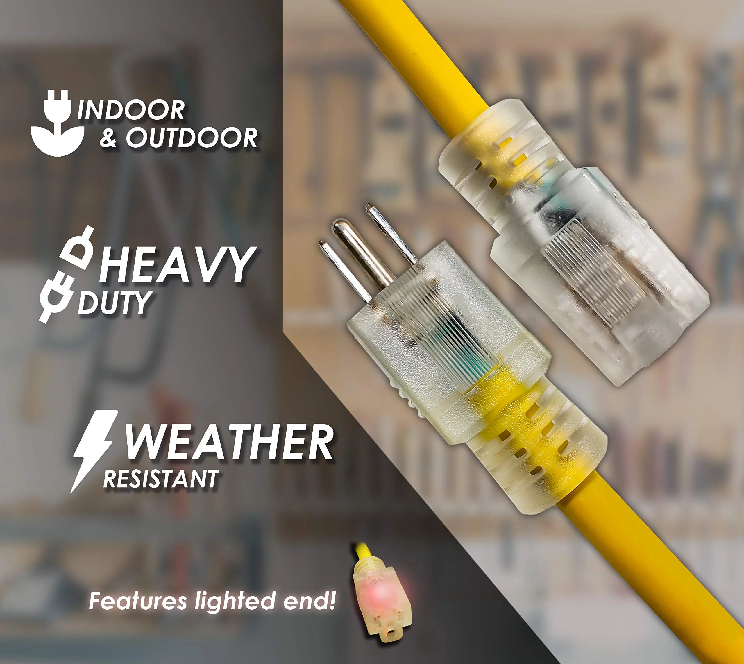 50ft Heavy Duty Extension Cord, 16/3 SJT, 13A, 125V, 1625W, Lighted End N320