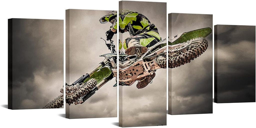5 Pieces Canvas Prints Wall Art Motorcycle Racing Painting Sports Motocross Rider Poster Print Modern Man Boy's Bedroom Office Wall Decor Gallery Canvas Wrapped Artwork Ready to Hang W5561