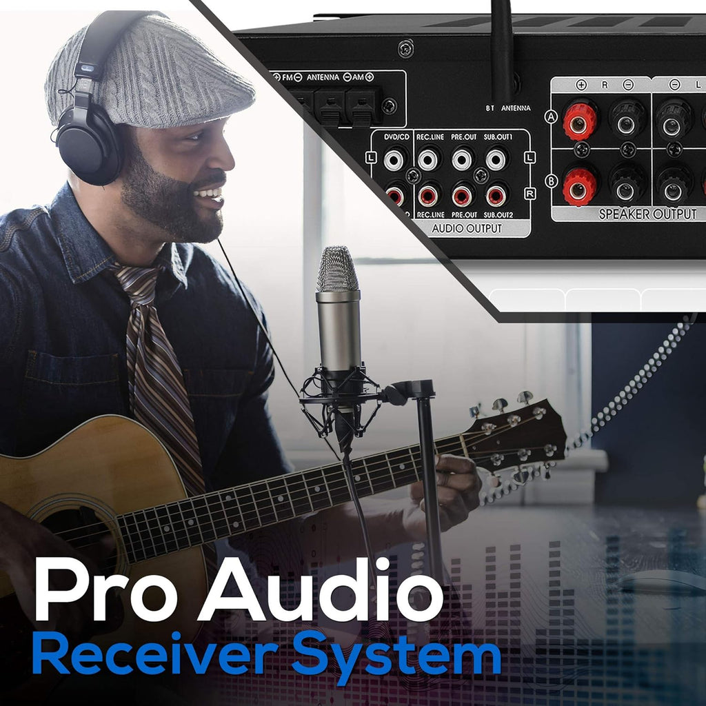 Wireless Bluetooth Stereo Amplifier with AM/FM Radio, MP3/USB, AUX, RCA, Karaoke Mic in, Rack Mount, Remote A53611