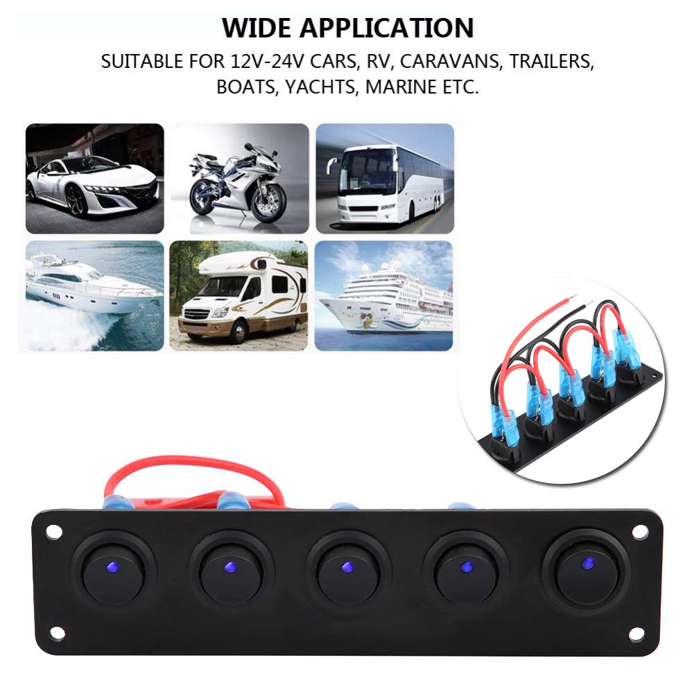 5 Gang Waterproof Rocker Switch Panel 12V-24V F92676